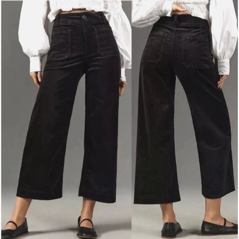 Anthropologie Maeve Pants Womens 26W Colette Corduroy Cropped Wide Leg Black